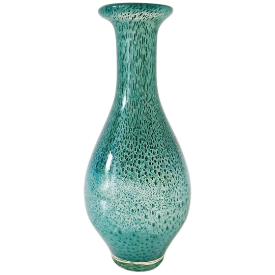 Mintgroene Vintage Vaas Pauwveer Motief Mondgeblazen 1