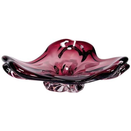 Vintage Kristallen Schaal Paars, Josef Hospodka Glassworks <<<brand>>>, Tsjechoslowakije Jaren '60. 1