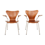 2 Vintage Vlinderstoelen Van Arne Jacobsen Voor Fritz Hansen Model 3207 Teak thumbnail 1