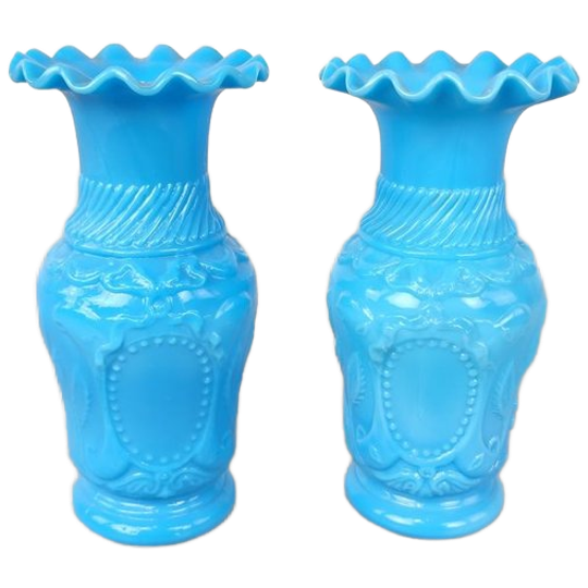 Duo Antieke Blauwe Opaline Vaasjes 1