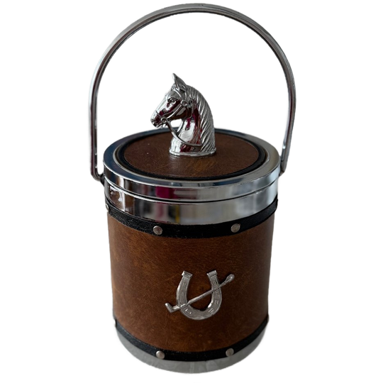 Vintage Western Cowboy Design Ijsemmer, Icebucket Van Imitatieleer En Zilverkleurige Kunststof 1