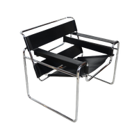 Wassily Armchair In Chrome Steel And Black Leather By Marcel Breuer, Italy 19600