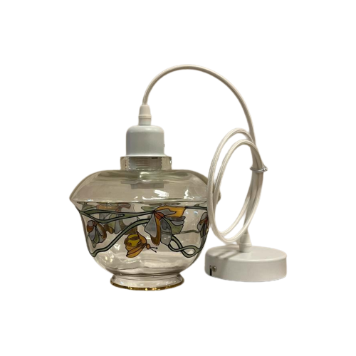 Vintage Glazen Hanglamp Glas-In-Lood Lamp Vlinders Bloemen