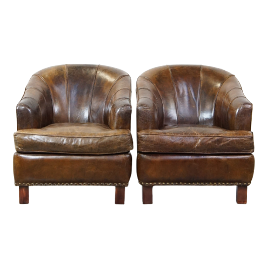 Set Van 2 Stoere Design Fauteuils Gemaakt Van Rundleer Met Een Prachtige Diepe Kleur 1