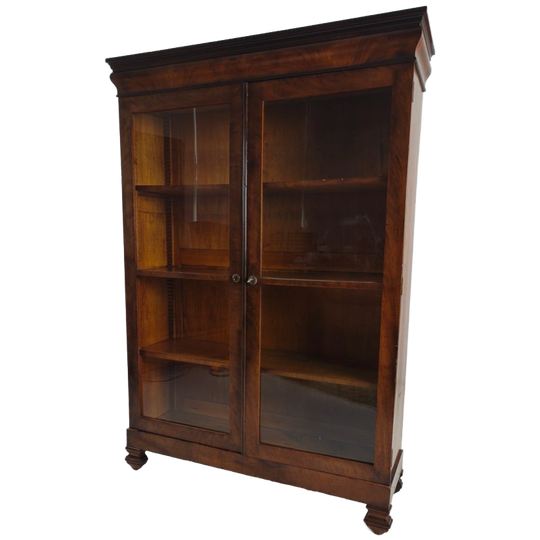 Prachtige 19e-eeuwse Biedermeier Boekenkast – Notenhout, Origineel Antiek Glas 1