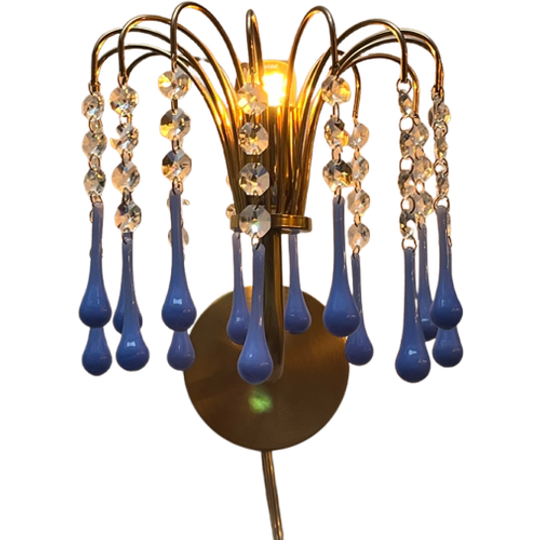 10 Beschikbaar! Vintage Blauwe Opaline Murano Wandlampen 1