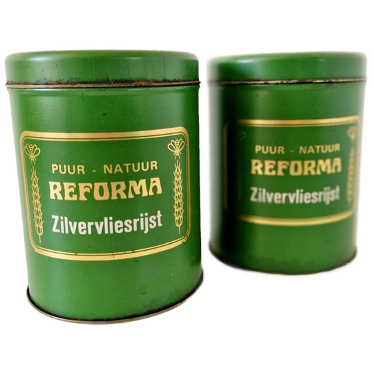 2 Vintage Blikken Zilvervliesrijst Reforma Blik 1
