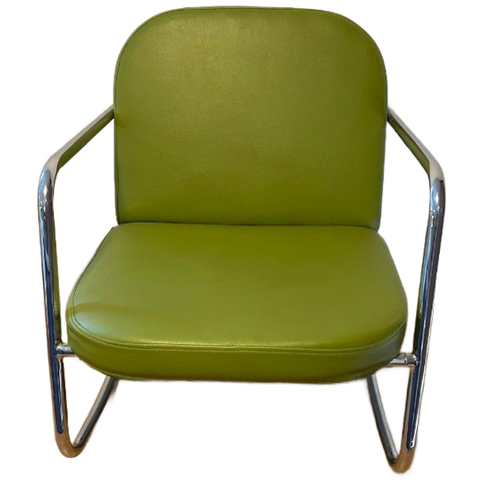 Vintage Groen Leren Buizenframe Schommelstoel 2x 1