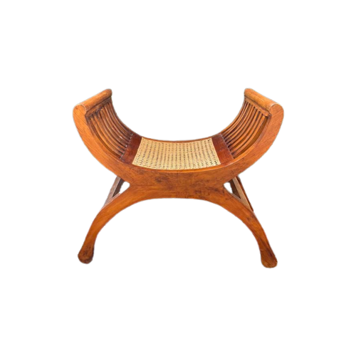 Teak Gebogen Stoel Kruk Met Webbing - Romeinse Kruk