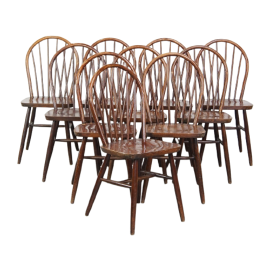 Set Van 10 Vintage Houten Windsor Spijlen Stoelen Uit De Jaren ’70 In Engelse Stijl 1