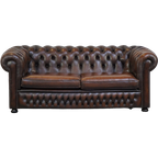 Donkerbruin Gevlamde Rundleren Engelse 2.5 Zits Chesterfield Bank thumbnail 1