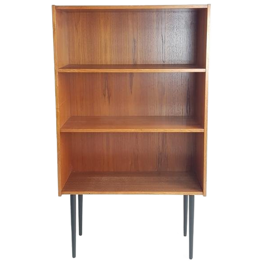 Vintage Deens Boekenkastje Teak Fineer Zwarte Pootjes 1