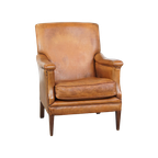 Karakteristieke En Comfortabele Cognac-kleurige Schapenleren Armchair Met Rechte Vormen thumbnail 1