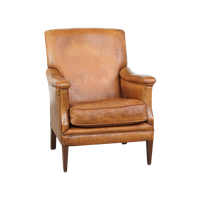 Karakteristieke En Comfortabele Cognac-kleurige Schapenleren Armchair Met Rechte Vormen