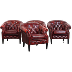 Unieke Set Van 4 Mooie Engelse Rundleren Chesterfield Clubfauteuils In Een Gevlamde Rode Kleur thumbnail 1