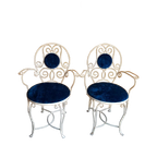 Brocante Vintage Smeedijzeren Set Stoelen Met Blauw Velours thumbnail 1