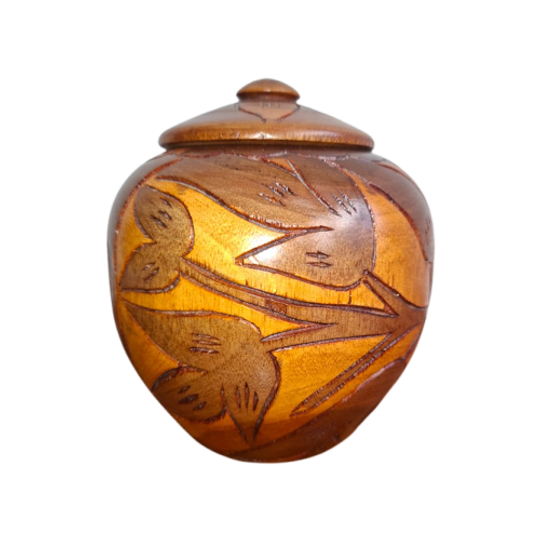 Vintage Handgesneden Houten Deksel Pot 1