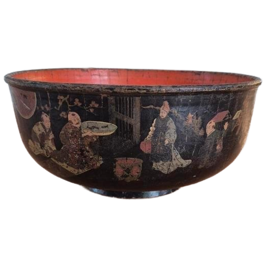 19e Eeuwse Chinese Papier Mache Kom 1