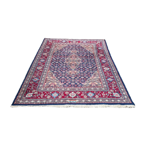 Handgeknoopt Perzisch Sarouk Vloerkleed 205X275Cm Gesigneerd - Vintage Tapijt Donkerblauw - Reliving