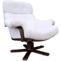 Vintage Design Fauteuil Wit Leer Houten Poot Draaifauteuil