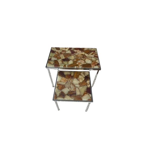 Vintage Onyx & Epoxy Marmer Mimiset Bijzettafels/Side Tables