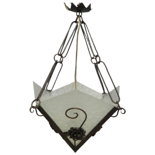Art Deco Hanglamp Met 4 Gewolkte Glazen Platen 1