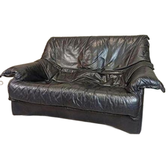 Vintage Zwart Leren Design Bankstel 2 Zitsbank 1