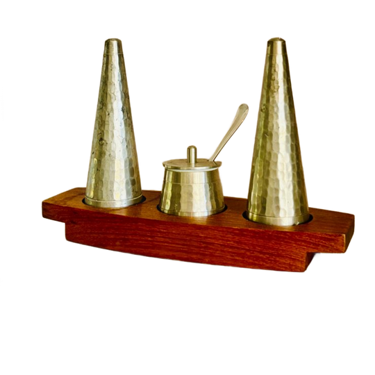 Vintage Deens Peper- En Zoutstel Pewter Teakhout 1