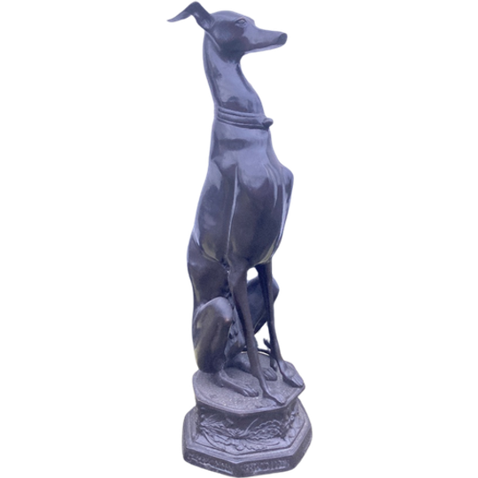 Prachtig Bronzen Beeld Van Een Hond Op Sokkel, 80 Cm Hoog 1