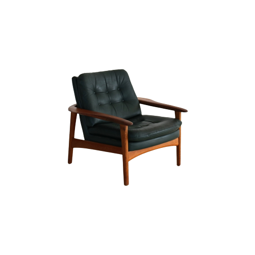 Vintage Easy Chair | Teak | Leer | Jaren 60 | Fauteuil