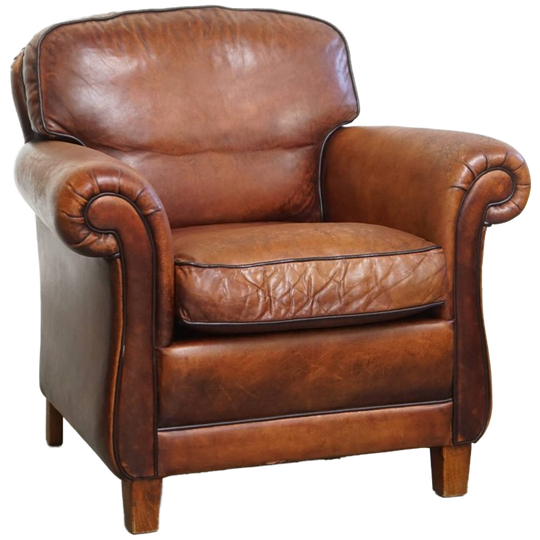 Fauteuil/ Armchair Gemaakt Van Schapenleer In Engelse Stijl Met Een Prachtige Kleurstelling 1
