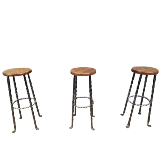 Vintage French Wrought Iron Bar Stools, 1960s - Set Of 3 1