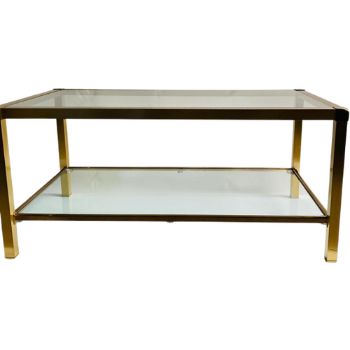 Mara Glazen Salontafel Met Verguld Messing Frame , Jaren 80