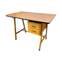 Vintage Houten Bureau Met Formica Tafelblad En Lades