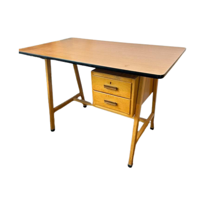 Vintage Houten Bureau Met Formica Tafelblad En Lades