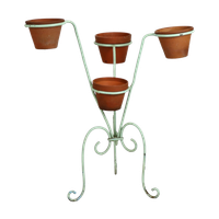 Vintage Frans Plantenrek Plantenstandaard Smeedijzer 4 Houders Terracotta