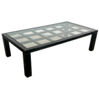 Vintage Zwarte Hoogglans Salontafel Met Glazen Blad, Japanse Stijl, 1980’s thumbnail 1