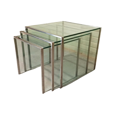 Vintage Glas En Chrome Mimiset Nesting Tables