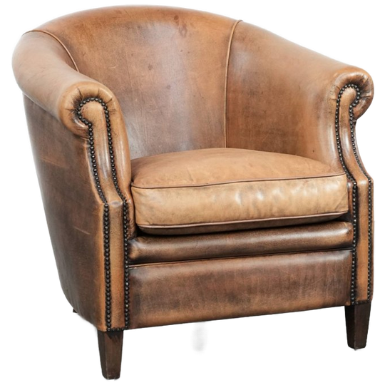 Prachtige En Comfortabele Clubfauteuil Gemaakt Van Schapenleer Afgewerkt Met Siernagels 1