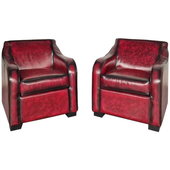 Crawley Classic Chesterfield Fauteuils Set – Antiek Rood, Leer 1