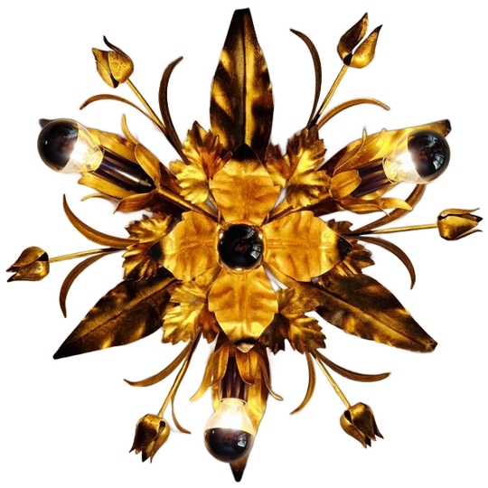 Italiaanse Plafondlamp In Goudkleurig Metaal, 1970 1