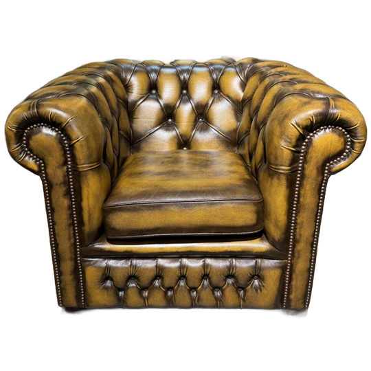 Engelse Springvale Chesterfield Clubfauteuil Goud Bruin In Nieuwstaat 1