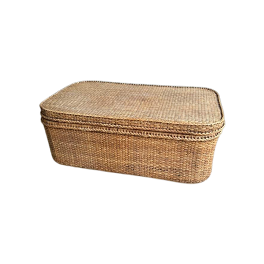 Vintage Rotan Salontafel / Xxl Rotan Kist 1