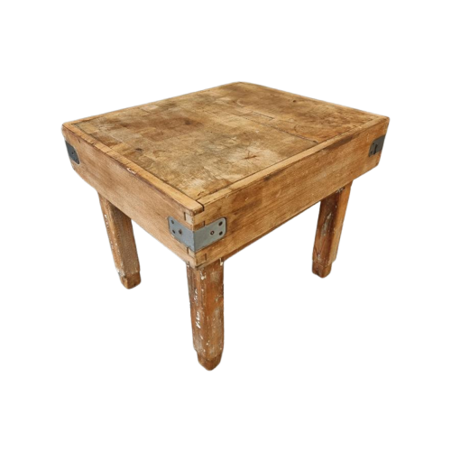 Oud Hakblok Sidetable Salontafel Beukenhout 60 X 70 Cm