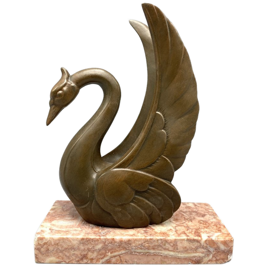 Art Deco Zwaan 1 Boekensteun – Beeldje Op Marmeren Voet – Frankrijk Ca. 1930 1