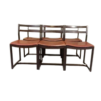 Vintage Set Van 6 Design Leren Eetkamerstoelen
