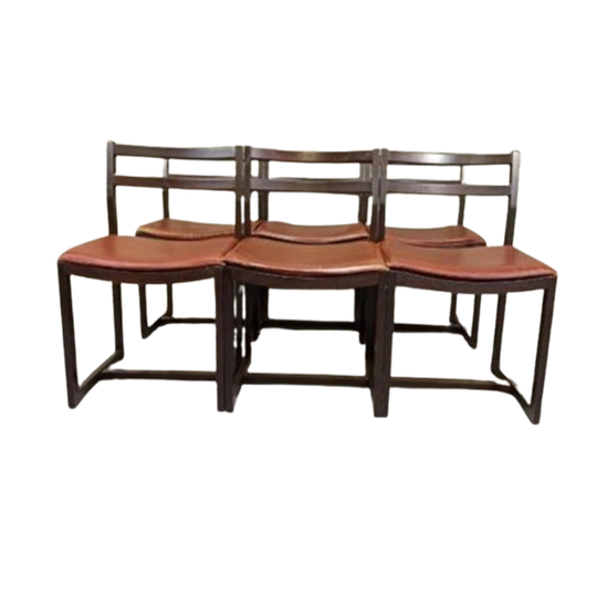 Vintage Set Van 6 Design Leren Eetkamerstoelen 1