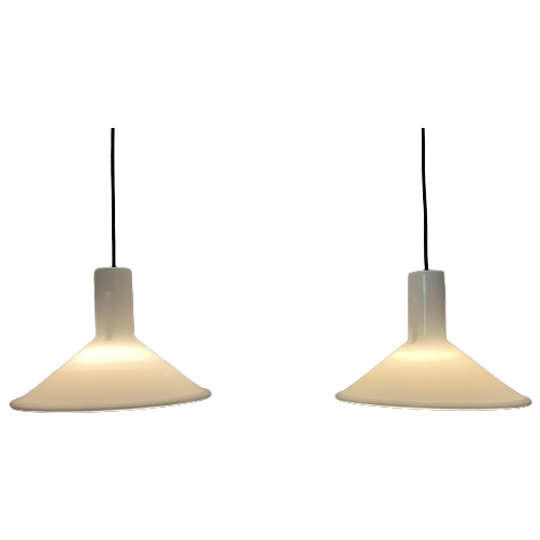 Paar Deense Hanglampen Model P & T Door Michael Bang Voor Holmegaard 1972 1