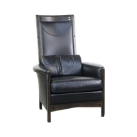 Zeer Statige Zwarte Rundleren Design Fauteuil/armchair Van Giorgetti Met Een Uitmuntend Zitcomfor