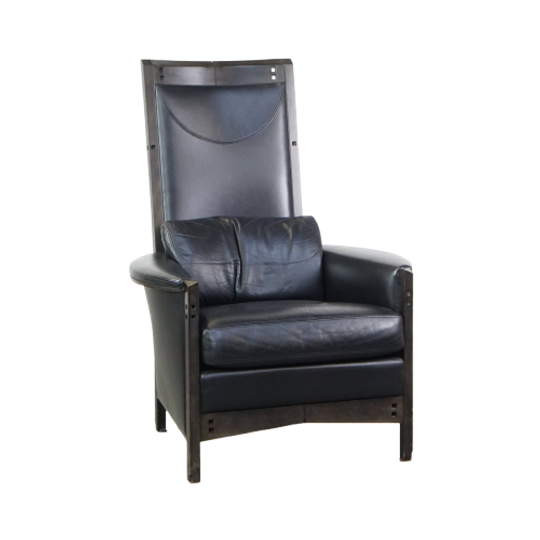 Zeer Statige Zwarte Rundleren Design Fauteuil/armchair Van Giorgetti Met Een Uitmuntend Zitcomfor 1